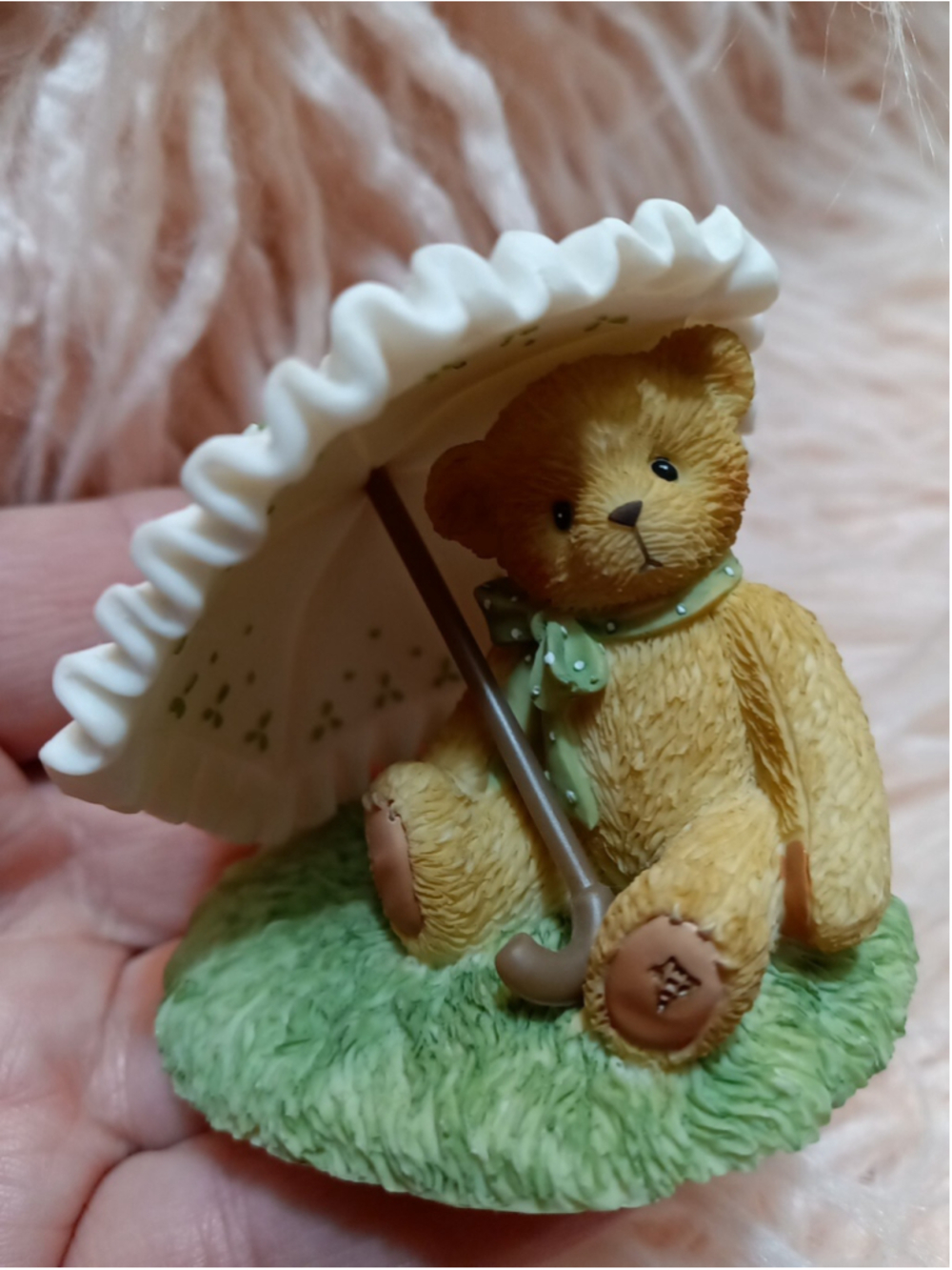 Cherished Teddies Rosie 2004 Club Exclusive Bear With Umbrella Green Bow